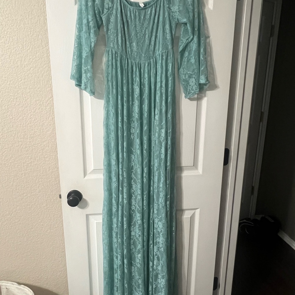 Pinkblush Light Blue Lace Off Shoulder Maternity Dress Boho